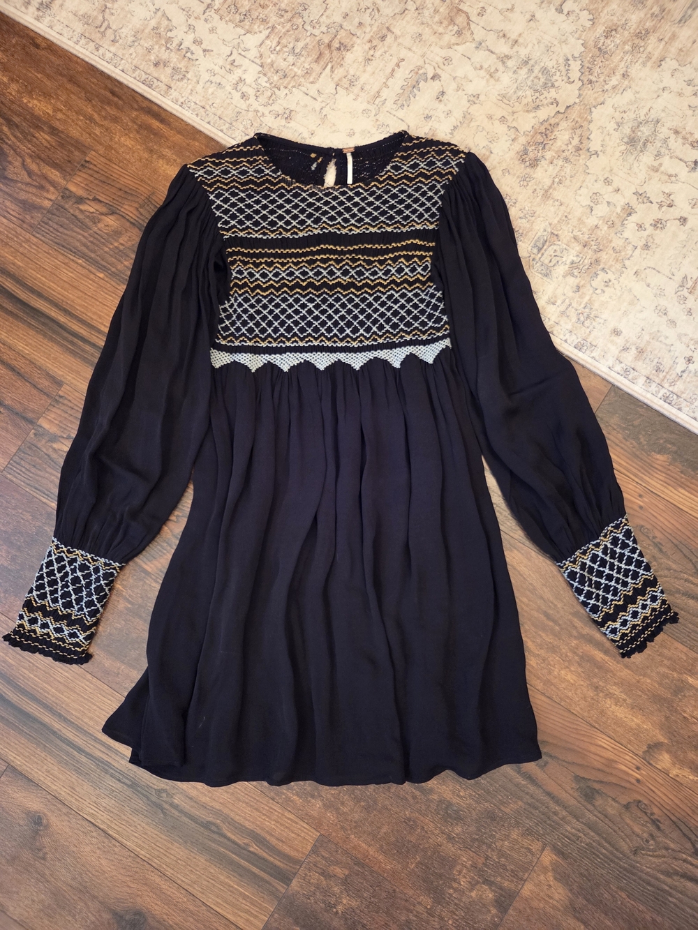 Free People Late Night Picnic Black Dress with Accent Stitching